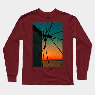 Greece. Mykonos. The Windmill at sunset. Long Sleeve T-Shirt